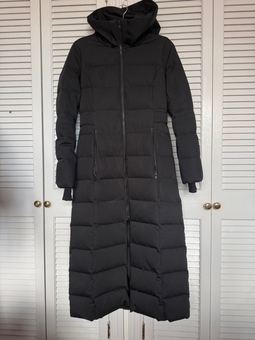 Sandova Long Black Down Puffer Coat with Hood